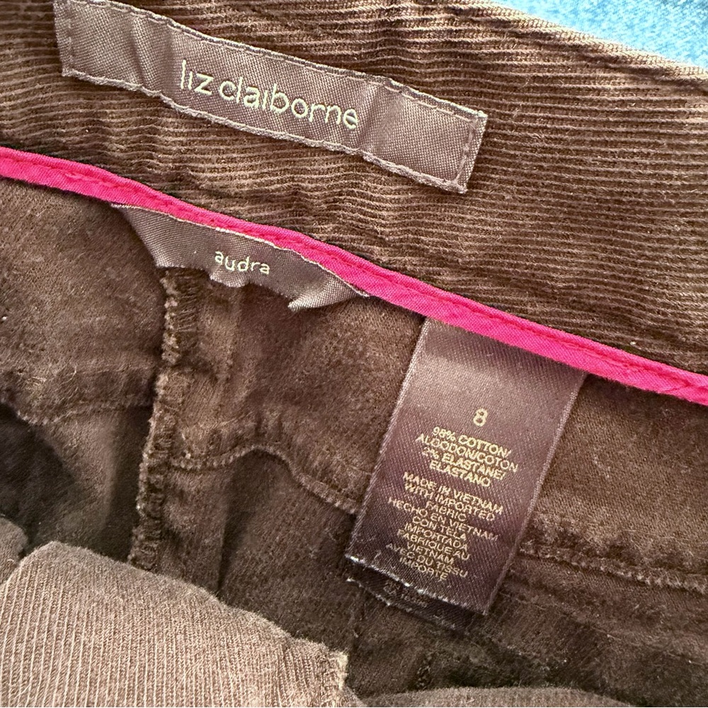 brown straight leg liz claiborne audra middle seam detail pants size 8 - Picture 3 of 9